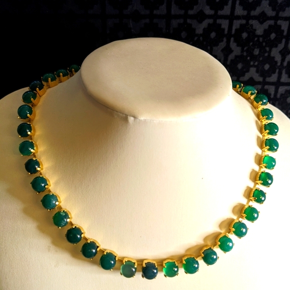 Natural Green Onyx in 14K Gold Plated Necklace and Earrings OR in Silver Plated - Picture 4 of 8